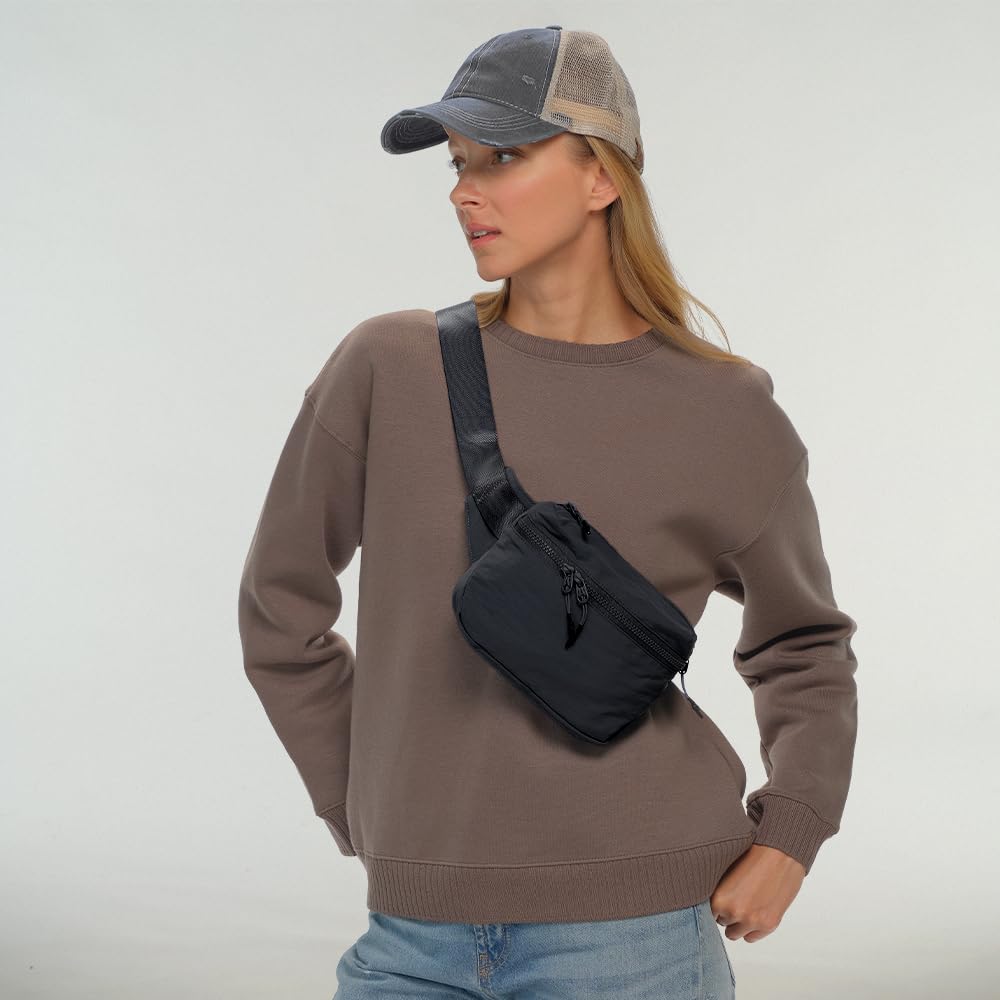 C.C Zipper Fanny Pack For Women Unisex - Daily Waist Crossbody Belt bag With Adjustable Strap (Black)