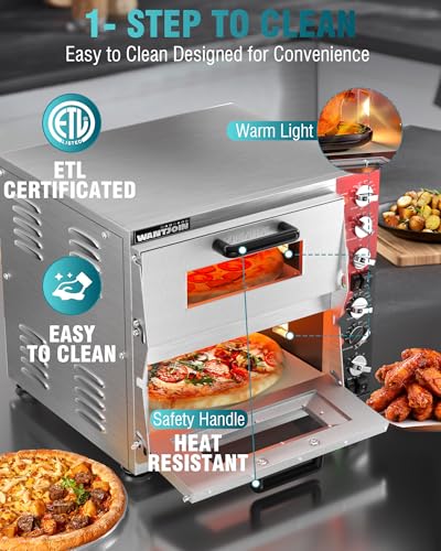 Image of WantJoin ETL Listed Commercial Indoor Pizza Oven 16 Inch Countertop Double Decker Electric Pizza Ovens with Pizza Stone, 60-Min Ring Timer, For Restaurant, 3200W,Sliver