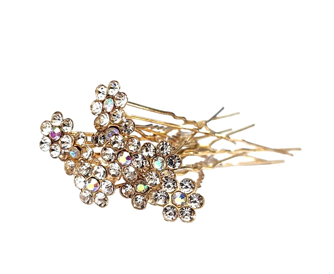 TopFinder® 12pc Silver Crystal Flower Decoration Juda Pins For Hair | Wedding | Silver Metal | Pearl Pin Styling Decorative Accessories | Women Girls Bridal Flare Diamond Flowers Fancy Braid Hairclips