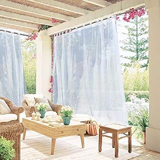NICETOWN Extra Wide Outdoor Sheer - Elegant Tab Top Waterproof Thin Voile Curtain