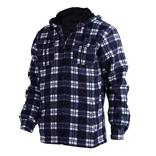 Image of TanBridge Men's Cotton Plaid Shirts Jacket Full Zip Fleece Flannel Sherpa Lined Hoodies Heavyweight Hoodies Jacket for Men