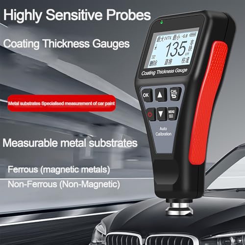 Calibro di spessore della pellicola di vernice con display LCD ad alta definizione, rotazione automatica dello schermo, memorizza 100 valori di dati per la verifica dello spessore della vernice