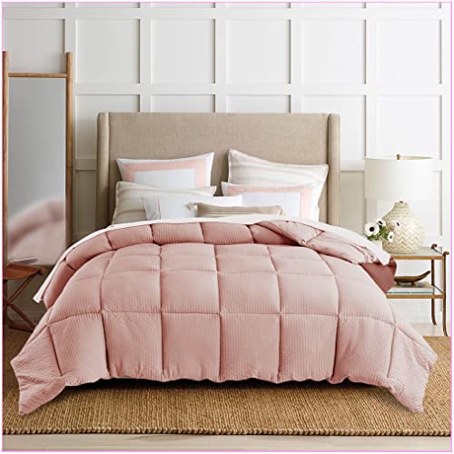 KASENTEX Texture Striped, Fluffy All Season Down Alternative Bed Bedding, Cozy Reversible, Ultra Soft Plush Luxury Brushed Microfiber Duvet Insert, Peach Blush Pink Queen Size Comforter, 90x