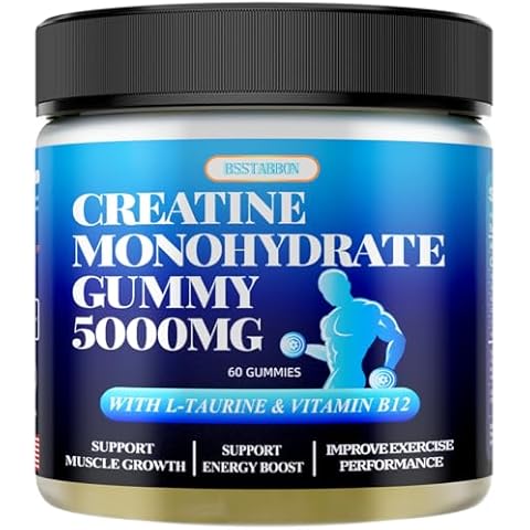 BSSTABBON Creatine Monohydrate Gummies 5000mg with L-Taurine and Vitamine B12 Per Serving 60 Count Cover