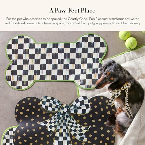 MACKENZIE-CHILDS Pup Placemat, Cute Pet-Food Mat for Dog Bowls and Cat Bowls, Black-and-White Courtly Check - Image 3