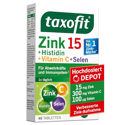 taxofit® Zink 15 + Histidin + Vitamin C, 40 Tabletten