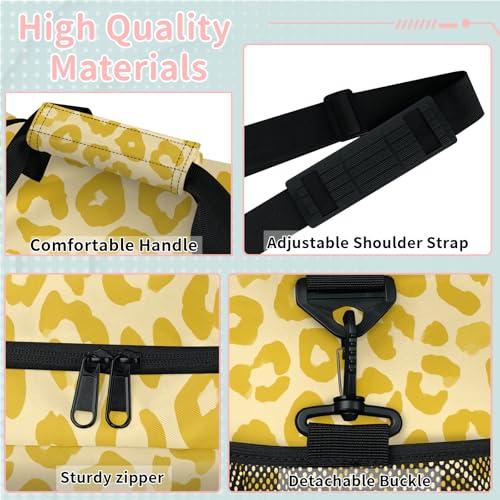 Leopard Yellow Travel Duffel Bag Weekender Overnight Bags for Women Men Foldable Waterproof Tote Bag with Trolley Sleeve3