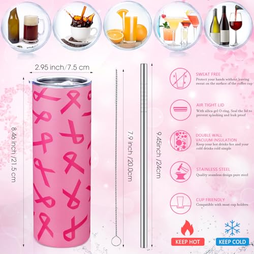 Patelai Breast Cancer Awareness Gift Set for Women Breast Cancer Survivor Tumbler Engraved with Hope Strength Cure Inspirational Gift Cosmetic Pouch Makeup Bag and Socks(Pink)2