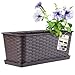 KADAX Blumenkasten 40 cm Braun mit Untersetzer, Rattan-Optik – Pflanzkasten für Balkon oder Fensterbank, langlebiger Balkonkasten