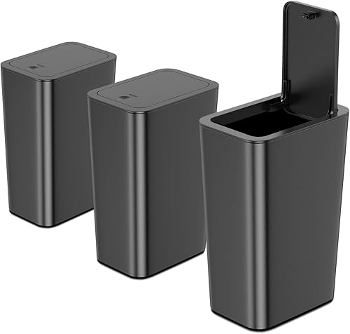 Miniatura 7 de N. NETDOT Paquete de 3 cubos de basura pequeños de 1.8 galones con tapa, cubo de basura para baño con tapa desplegable, cesta de basura para baño,