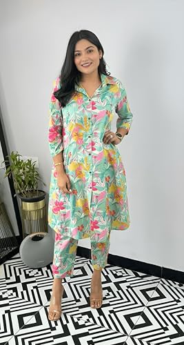 Image of Yashika Women's Cotton Blend Trendy Printed Kurti with Bottom |Kurti Set for Women