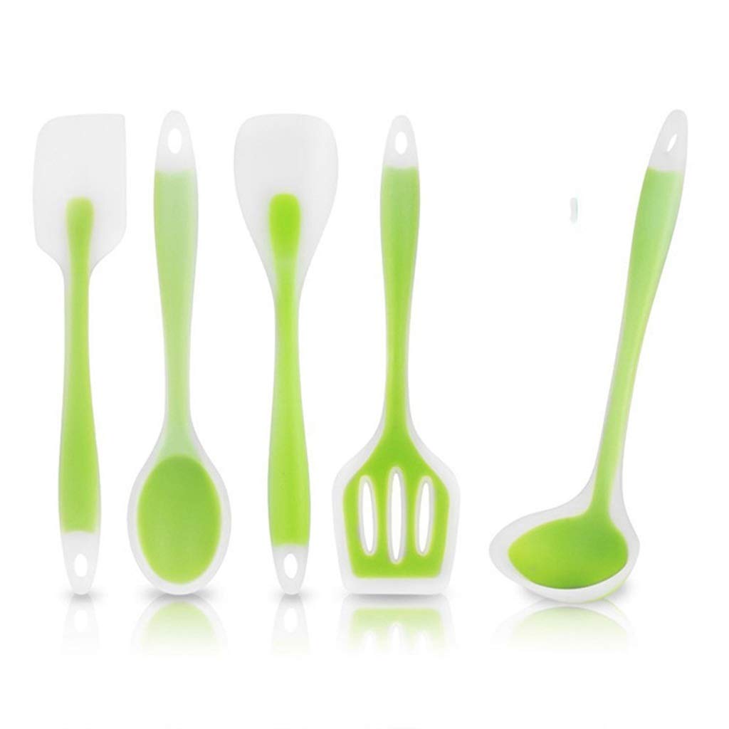 Spatule de Cuisine en Silicone, cuillère de Cuisson, louche à Soupe, retourneur d'œufs, Ensemble d'outils de Cuisine, Ensemble d'ustensiles de Cuisine en Silicone 5 pièces