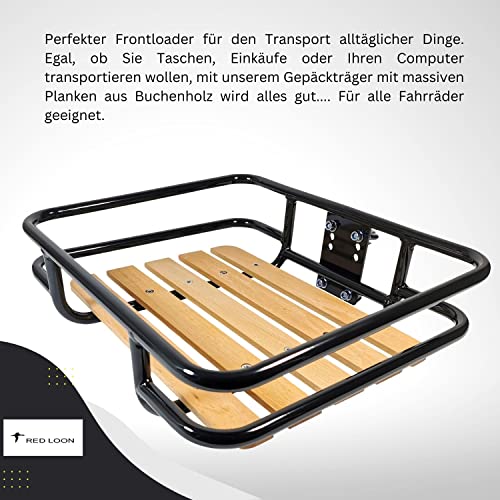 Frontgepäckträger Fahrrad | Gepäckträger Vorderrad | Red Loon | Stahl/Holz | Holz Auflage