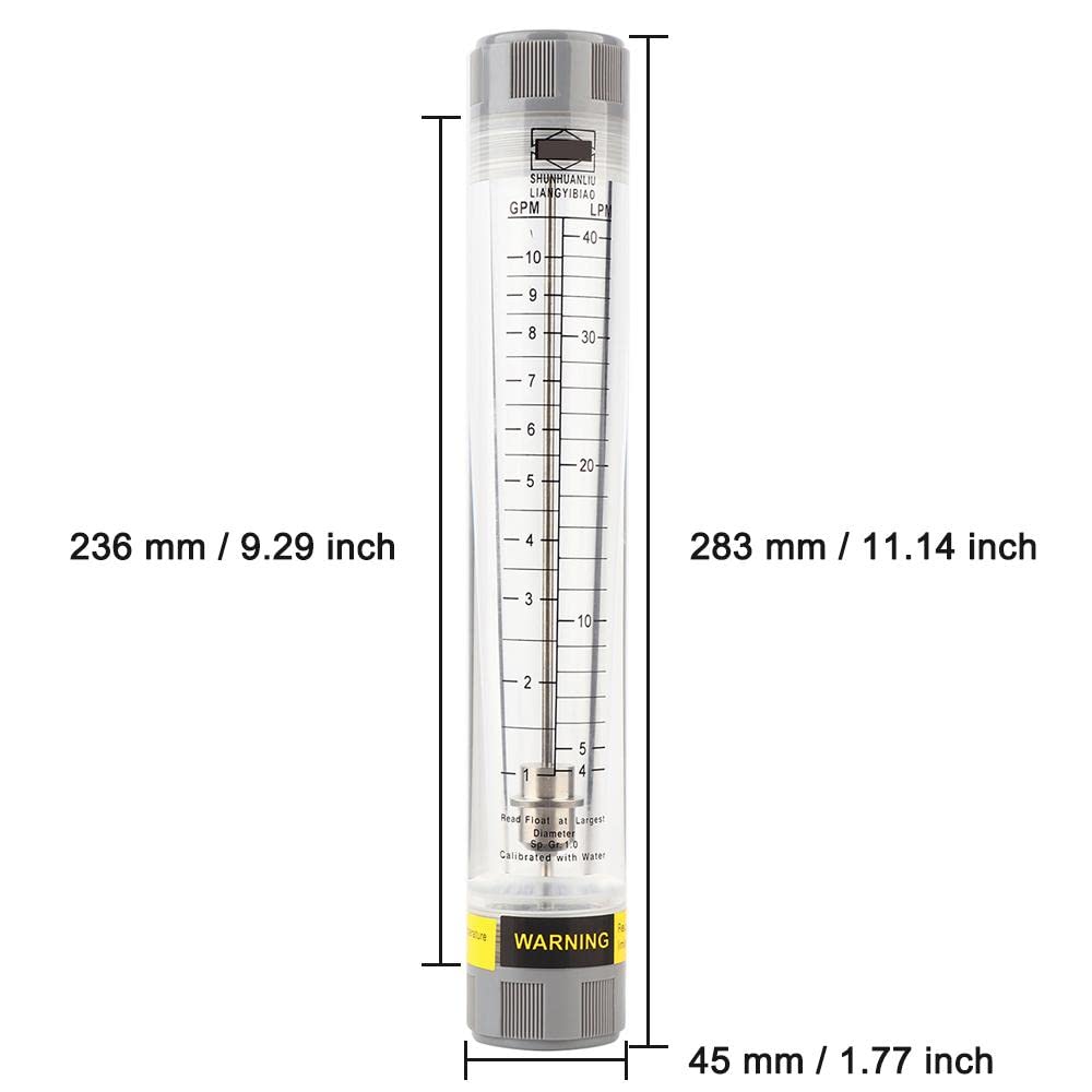 LZM-20G - Misuratore di portata per tubi, in vetro acrilico, flussometro per tubazioni per filettatura interna acqua 3/4", 1-10 GPM e 4-40 LPM