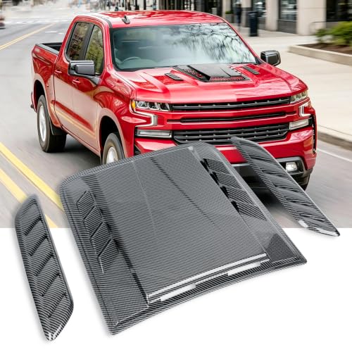Image of Universal Hood Air Vent 3PCS,Car Hood Vents,Hoods Vents for Trucks, Universal Hood Scoop for Cars,Suit for Colorado, Dodge Ram 1500 2500 3500,GMC Sierra(Carbon Fiber Pattern)