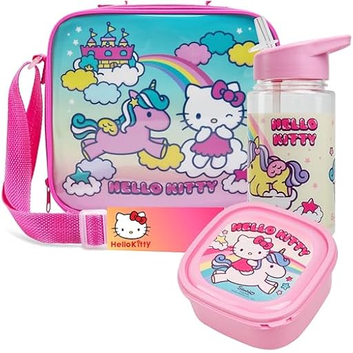 Get Trend Hello Kitty Bolsa Termica Porta Alimentos con Fiambrera Infantil y Botella de Agua 400ml Set de Almuerzo Infantil 3 Piezas Regalo para Niños (Hello Kitty) | Ya disponible en tu tienda friki favorita! En mundofriki.es!