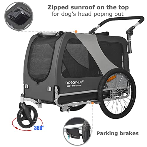 XL Pet Bike Trailer & Stroller for Dogs Up to 45kgs Parking Brakes Reinforced Base Floor (Grey/Black) - Image 5