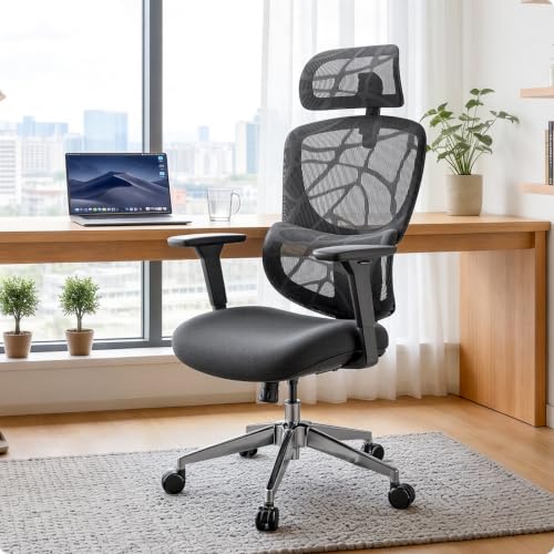 Image of Big & Tall Ergonomic Office Chair with Lumbar Support | Breathable Mesh Back, 135 Recline, 360 Swivel, Sliding Seat, 2D Removable Headrest, 4D Armrest for Home Office & Gaming