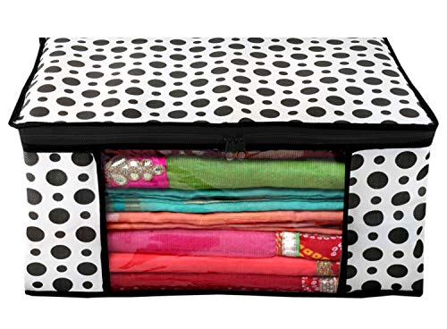 Image of Kuber Industries Clothes Organizer For Wardrobe (Pack of 4) - Storage Organizer For Saree | Shirts | Salwar | Clothes - Dress Organizer For Wardrobe - Saree Covers With Zip (Printed) (Black and White)