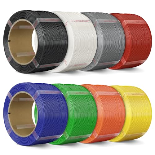 MarsWork PLA Filament Refill 1.75mm for 3D Printer– 8x250g Color Sampler for Reusable Spools, Try More Colors: Black, White, Ash Gray, Red, Yellow, Dark Blue, Green, Orange