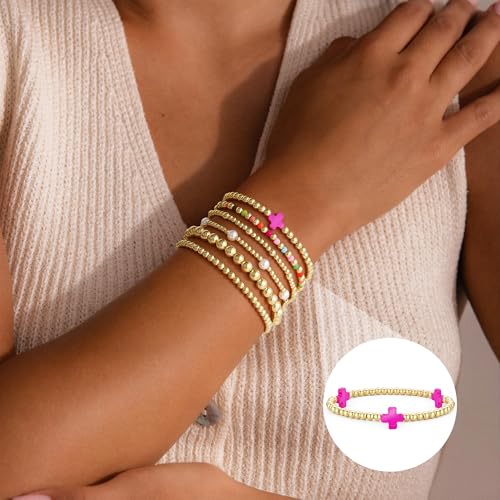 M MOOHAM Beaded Bracelets for Women Girls, 14K Gold Plated Bracelet Stack - image 2