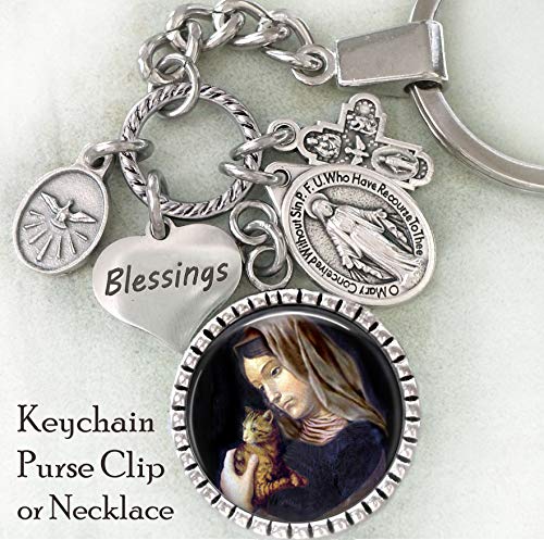 St. Gertrude of Nivelles Key Chain, Purse Clip, Backpack Clip or Necklace, Patron Saint of Cats and Cat Lovers, Vet, Veterinarian Gift