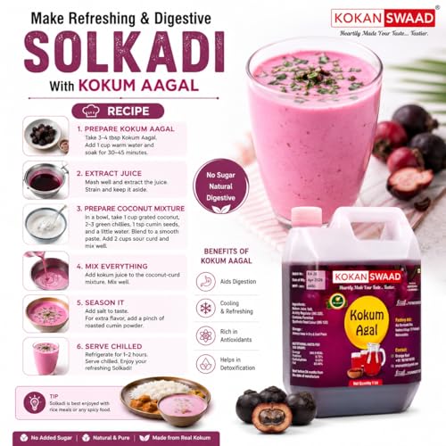 Image of KOKANSWAAD Kokum Agal 1L | Natural Kokum Syrup Concentrate for Solkadhi & Sharbat | Traditional Maharashtrian Kokum Juice | Cooling Summer Drink