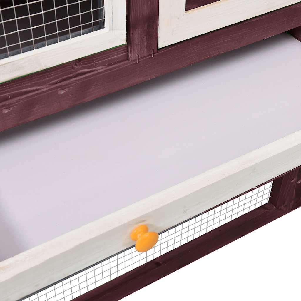 Conejera de madera maciza de abeto, 140 x 63 x 120 cm, recinto para animales pequeños de dos pisos con techo protector, rampa antideslizante y cajón extraíble para conejos, cobayas, hámsters
