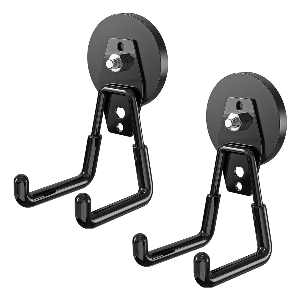 Littimoon 2Pcs Magnetic for Garage Hooks-Large Heavy-Duty Anti-Scratch Rubber Coating for Garage, Workshop, Tool Cart, and Outdoor