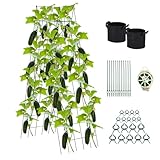 Toriexon Foldable Cucumber Trellis 64' H x 20' W, A-Frame Cucumber Trellis for Raised Bed, Steel Vegetable Trellis with Twist Ties & Plant Bags for Climbing Plants Outdoor