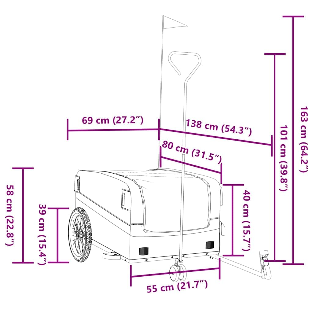 Przyczepa rowerowa, czarna, zielona, nośność 45 kg, żelazna z dyszlem, flaga bezpieczeństwa, składana, do transportu ładunków, dzieci, psów, bagażu, zakupów, aktywności na świeżym powietrzu