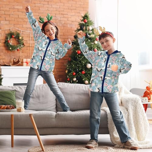 CHIFIGNO White Cranes Cherry Blossoms Toddler Zip up Hoodie Boy Sweatshirt Jacket for Fall Winter Fleece Zip up Jacket 3T 5