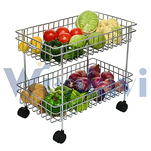 Image of Zinbell Fruit and Vegetable Basket Kitchen Trolley Modern Onion Potato Kitchen Storage Stainless Steel Rack (2 Shelf Trolley)