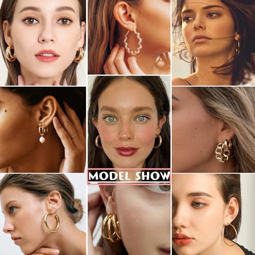 FAXHION 36 Pairs Gold Earrings Set for Women, Fashion Pearl Chain Link Stud Drop Dangle Earrings Multipack Hoop Earring Packs, Hypoallergenic Earrings for Birthday Party Jewelry4