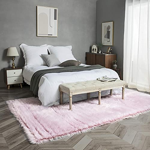 Ashler Faux Fur Rug, Fluffy Shaggy Area Rug Ultra Soft 6 x 9 Feet Rectangle Fur Rug Frosted Bottom Pink Fuzzy Rug Machine Washable Shag Rug, Nursery Decor Throw Rugs for Bedroom, Living Room - Thumbnail 2
