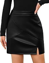 Adigaber Women's Faux Leather PU High Waist Bodycon Skirt Mini Side Slit Short with Closure
