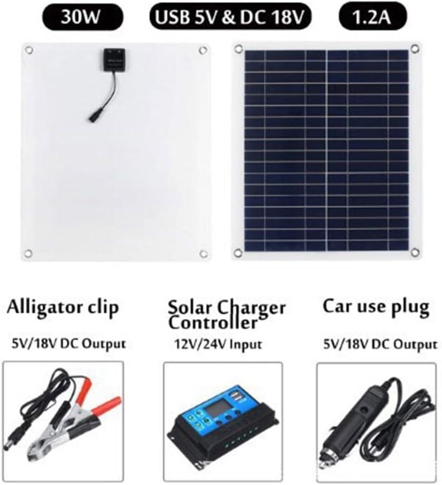 Miniatura 5 de CAJUCA 30W 18V High Efficiency Mini Solar Panel, Flexible Monocrystalline Solar Panel Battery Charger with Cigarette Lighter