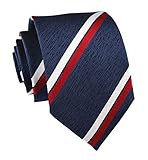 Men Classic Striped Tie Jacquard Woven Repp Wedding Formal Business Slim Necktie (One Size, Navy Red White)