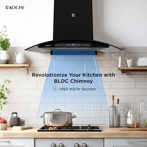 Image of KOCHE ENZO 75 cm BLDC Kitchen Chimney Autoclean Filterless | 1450 m /hr Suction | Gesture + Touch Control | 9+1 Turbo Speed | Low Noise | 12 Yrs Motor & 2 Yrs Comprehensive Warranty | Energy Efficient