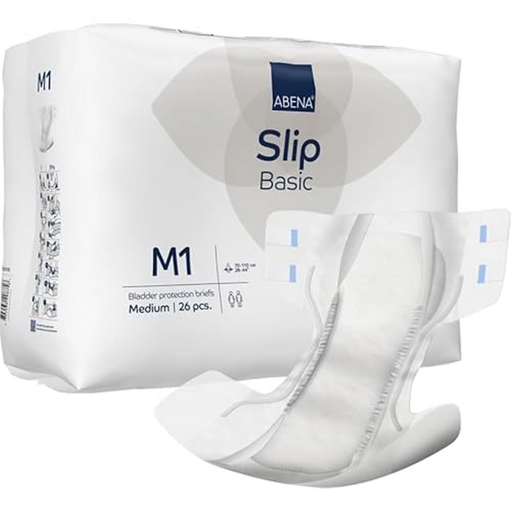 ABENA Slip Basic M1 | Pack of 26 | Incontinence Pads Women & Men with an Absorbency of 1800ML | Fast Absorbing Adult Nappies with a Odour Control System. ABENA Incontinence Pads Hip Size 70-110cm.