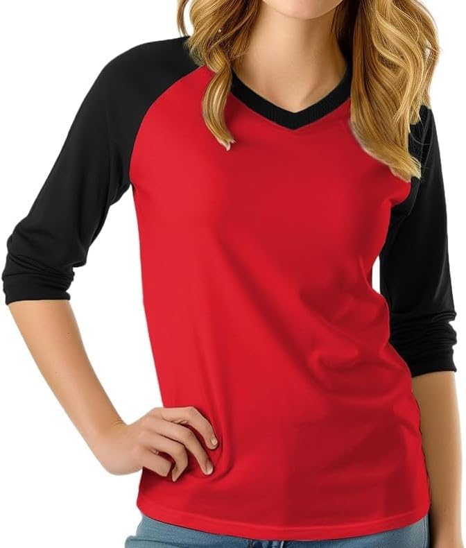 3/4 Sleeve Womens Baseball Shirt – Womens V Neck T Shirts Raglan Sleeve Women Tops, Classic Baseball Jersey Women