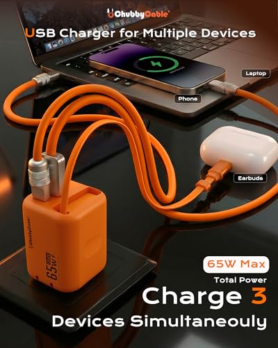 Image of ChubbyCable ChubbyCharge MagCore 65W GaN Wall Charger with Built-in Retractable Magnetic Cable, USB C Fast Charging Block Compatible with iPhone 17 /16 /15, Pad, Galaxy, Pixel
