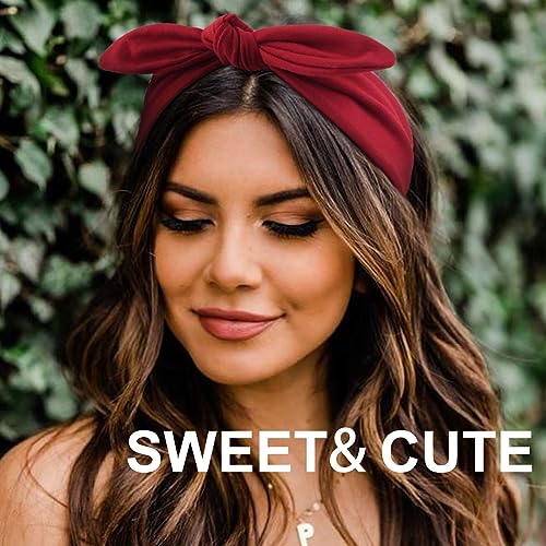 Image of DRESHOW 8 Pack Adjustable Knotted Headbands Non Slip Elastic Yoga Hair Bands Solid Colors Headbands for Women and Girls