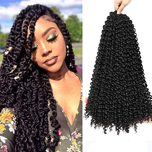 Passion Twists, 18 paquetes de 7 pulgadas Trenzas de ganchillo Water Wave, Passion Twist Crochet Hair, Passion Twist Braiding Hair Extensiones de cabello (1B)