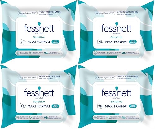 Fess'Nett - Les Essentiels - Sensitive - Feuilles de Papier Toilette Humide Jetable dans les Toilettes - Papier WC Humide - Alternative aux Lingettes - Pack...