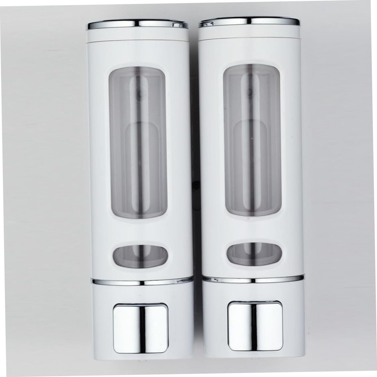 SOLUSTRE Bathroom Hand Soap Dispenser Wall Mounted Double Head Liquid Soap Dispenser for Shower Bath and Kitchen Sink Easy Squeeze Pump with Transparent Window White