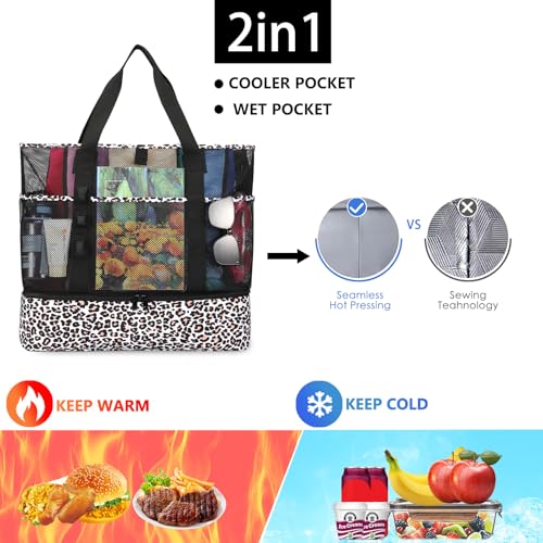 Image of Beach Bag with Cooler,Mesh Beach Bags for Women Sandproof for Pool and Swimming Travel Daily with Durable 8 Pocket