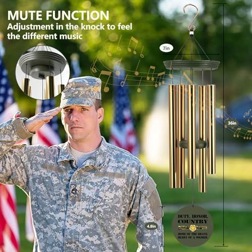 Image of Deep Tone Wind Chimes for Army Soldiers Memory Gifts, Personalized Name /Date /Text Wind Chimes for US Military, Sympathy Gifts for Veteran, Veterans Day Gift(Produced in Texas)