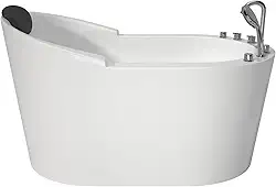 Higeine Banheiras de hidromassagem independentes modernas premium de 129,5 cm com almofada de banheira preta, banheira de acrílico de imersão com torneira