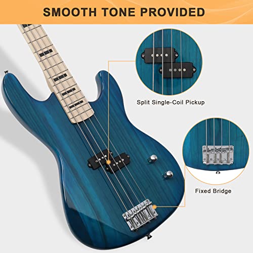 Glarry Gp Series Full Size Electric Bass Guitar 4 String Beginner Kit Canadian Maple Fingerboard With Cable, Strap, Bag And Accessories(Blue) #TOP1